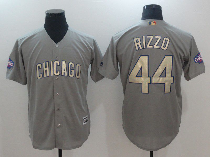 Men 2017 MLB Chicago Cubs #44 Rizzo Grey Gold Program Game Jersey